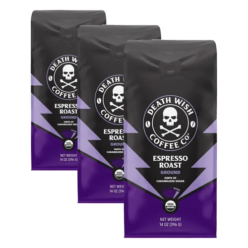 Vista 33 de Death Wish Coffee - Café molido orgánico de tostado medio, paquete de 6 Fair Trade Arabica & Robusta, Stone Fruit Caramel & Roasted Nut Notes