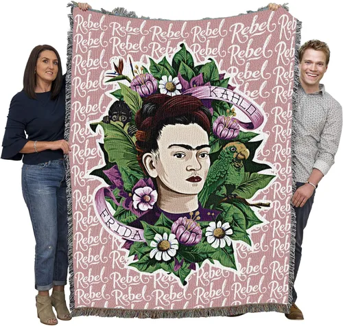 Vista 19 de Pure Country Weavers Frida Kahlo - Manta de mujer hermosa – Tapiz de regalo tejido de algodón – Fabricado en los Estados Unidos (72 x 54 pulgadas)