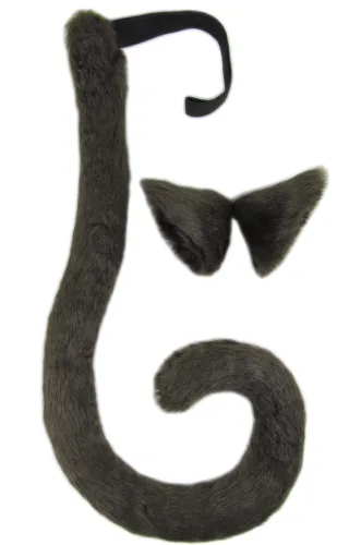 Vista 14 de juego de disfraz de orejas y cola de gato de pelo para fiesta de Halloween y para Cosplay, Negro