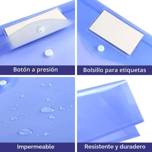 Vista 4 de Paquete de 6 carpetas transparentes para documentos, sobres de plástico, sobres de polietileno, sobres para archivos con bolsillo para etiquetas y 6