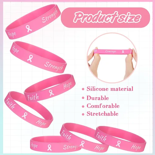 Vista 2 de Sratte 400 Pcs Breast Cancer Awareness Lapel Pins and Ribbon Bracelets, 200 Rubber Wristbands, 200 Ribbon Pins, Breast Cancer Awareness Accessories
