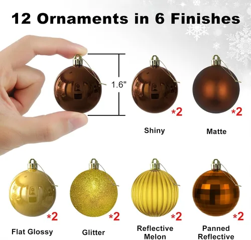 Vista 2 de Esferas pequeñas de Navidad de bronce y dorado de 1.6 pulgadas, adornos para decoración de árbol de Navidad, bolas colgantes inastillables