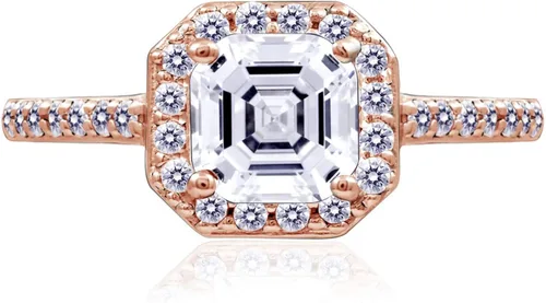 Vista 4 de Tienda Collection Sterling Silver Infinite Elements Cubic Zirconia Asscher Center Halo Ring