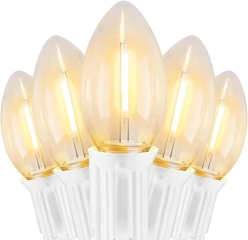 Vista 8 de Luces LED de Navidad C9 para exteriores, cadena de luces C9 de 25 pies con 20 bombillas LED inastillables, 3 modos de luz, luces de árbol de Navidad