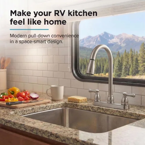 Vista 7 de Llave para fregadero de cocina Dura Faucet, llave de reemplazo no metálica con doble palanca para casas rodantes, caravana quinta rueda