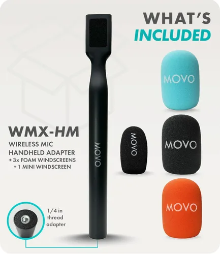 Vista 6 de Movo WMX-HM - Mango de micrófono para DJI Mic, Rode Wireless GO, Hollyland Lark y más - Mango de micrófono inalámbrico para entrevista - Adaptador
