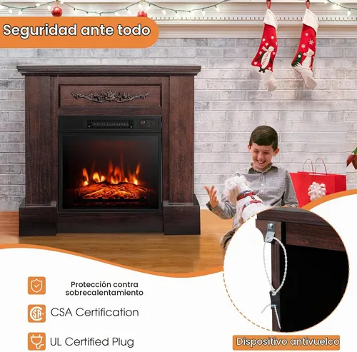 Vista 7 de ORALNER Chimenea Eléctrica de 32" con Repisa, Paquete de Caja de Fuego de Madera Envolvente Independiente Inserto de Chimenea de 18" Calentador
