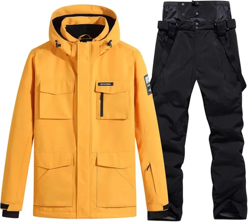 Vista 9 de Conjunto de chaqueta y pantalones de esquí para hombre, traje de nieve impermeable, traje de nieve resistente al viento, traje de esquí de invierno