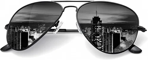 Vista 46 de KALIYADI Classic Aviator Sunglasses for Men Women Driving Sun glasses Polarized Lens UV Blocking Negro
