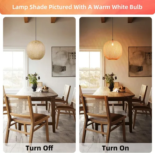 Vista 7 de Arturesthome Luces Colgantes de Bambú de 15.7", Candelabro de Mimbre Redondo, Pantalla de Lámpara de Canasta Boho Tejida a Mano, Luz de Techo