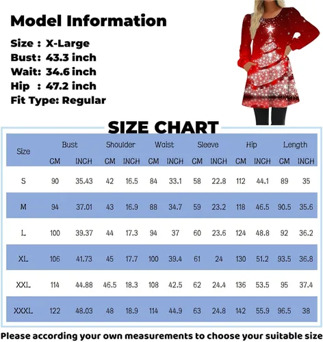 Vista 3 de ZPWSHI Fashion Women Round Neck Christmas Printing Button Long Sleeve Casual Loose Dress