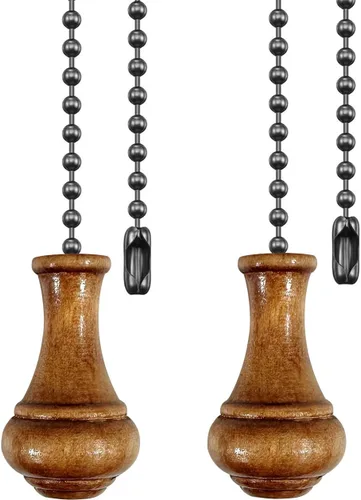Vista 11 de Paquete de 2 Extensores de Cadena de Ventilador de Techo de Madera Negra, 12 pulgadas Extensión Decorativa de Tiradores de Cadena de Ventilador Negro