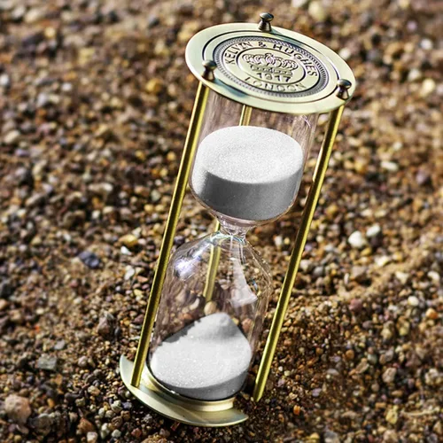 Vista 2 de Temporizador de arena vintage de 1 minuto, reloj de arena pequeño, reloj de arena de latón antiguo, reloj de arena de 1 minuto, reloj antiguo