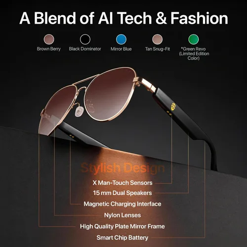 Vista 4 de XR Loud™ Lentes de sol de aviador Bluetooth para hombres y mujeres, lentes de audio inteligentes polarizados UV400 con altavoces de oreja abierta