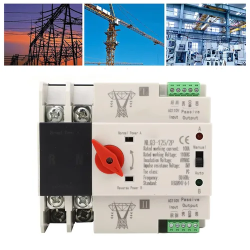 Vista 3 de Hilitand AC110V 100A Interruptor de transferencia automática de energía 2P ATS Generador Cambio 1.378 in Montaje en carril