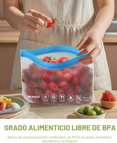 Vista 3 de IDEATECH Bolsas para congelador de cuarto de galón, sin BPA, PEVA, reutilizables, para bocadillos, bolsas de comida de tamaño de cuarto de galón Gris