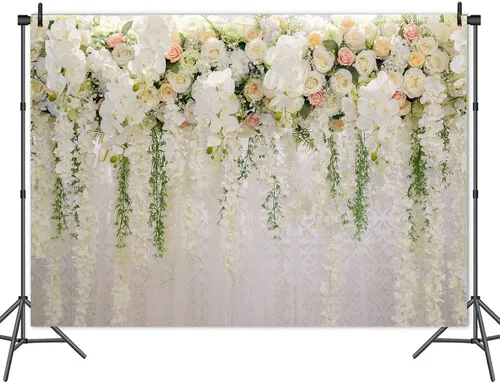Vista 2 de Fondos de fotografía con temática floral de rosas blancas para despedida de soltera, boda, flores, fondo de fotos, fiesta de cumpleaños, retrato