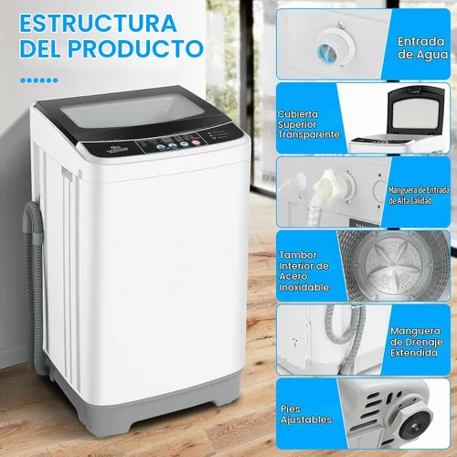 Vista 5 de NICTEMAW - Lavadora portátil de 2.4 pies cúbicos con capacidad de 17.8 libras, lavadora completamente automática con 10 programas y 8 niveles