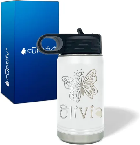 Vista 78 de Cuptify Botella de agua para niños personalizada con nombre en botella de agua aislada con anillo brillante verde de 12 onzas Verde brillante