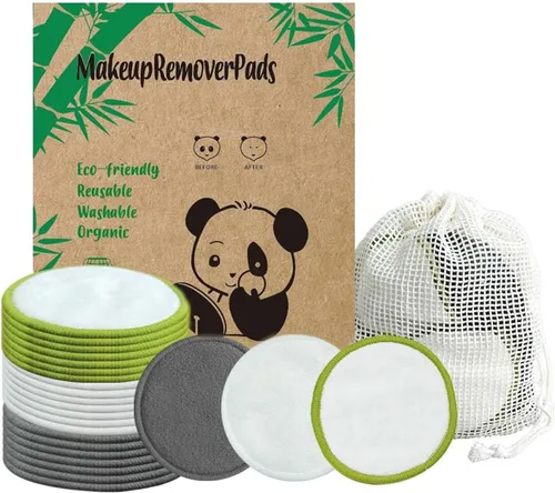 Vista 14 de Paquete de 28 almohadillas reutilizables para eliminar el maquillaje con bolsa de lavandería, lavables, suaves y cómodas, lavables de algodón