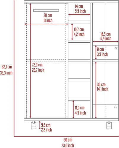 Vista 8 de Tuhome Furniture Carrito de bar con ruedas para vino y licor con puerta, 2 estantes cerrados, 6 cubos y 2 estantes laterales de exhibición