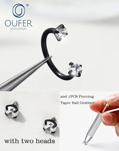 Vista 3 de OUFER Anillos de labio de herradura 16G para mujeres y hombres, acero quirúrgico 316L, 8/0.394 in, joyería de piercing de labio, rosca interna