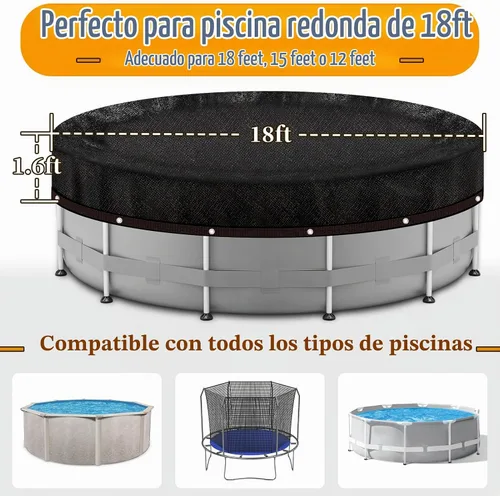 Vista 3 de Cubierta redonda de red de hojas de 18 pies para piscinas sobre el suelo