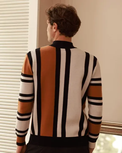 Vista 3 de GRACE KARIN Suéter de cuello alto con cuello alto y rayas vintage para hombre