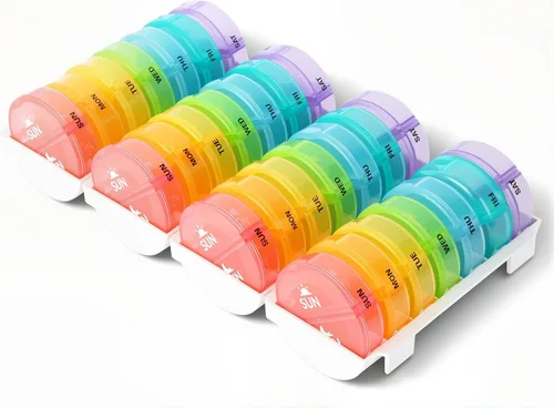 Vista 8 de Pastillero mensual XL 2 veces al día, AM/PM Pastillero de un mes 28 días, pastillero diario grande de 4 semanas para píldoras, suplementos de aceite