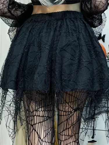 Vista 54 de Ruolai Minifalda plisada negra gótica con falda de tenis de cintura alta con cadena