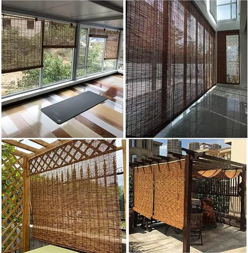 Vista 4 de Persianas enrollables para exteriores, cortinas enrollables de bambú, cortinas romanas con elevador, protección solar, cortina enrollable