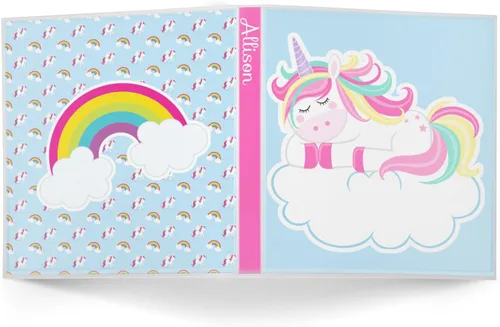 Vista 2 de Carpeta personalizada de 3 anillos de arcoíris y unicornios - 1 pulgada