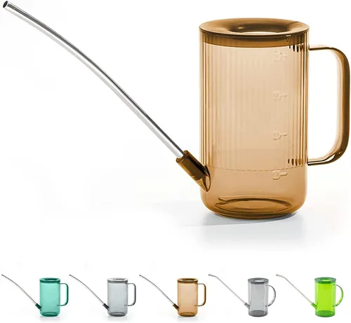 Vista 7 de Tennedriv Green Lata de riego con boquilla larga, para interior, pequeñas latas de riego para plantas de casa, flores, suculentas (marrón)