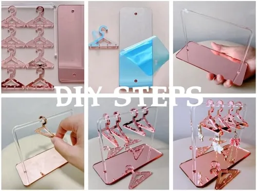 Vista 7 de XINZHIDA Perchero para aretes con 8 mini percheros, soporte de exhibición de acrílico para aretes, organizador de aretes colgantes para mujeres