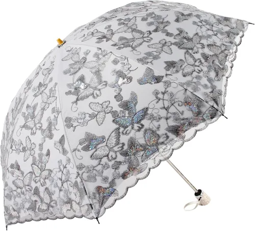 Vista 178 de Honeystore Sombrilla bordada con flor 3D plegable UV con encaje clásico