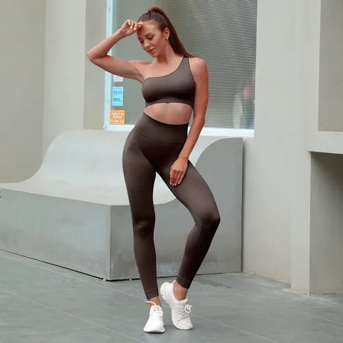 Vista 4 de Sportneer Conjuntos de entrenamiento para mujer, 2 piezas, brasier deportivo acanalado sin costuras a juego para gimnasio, yoga
