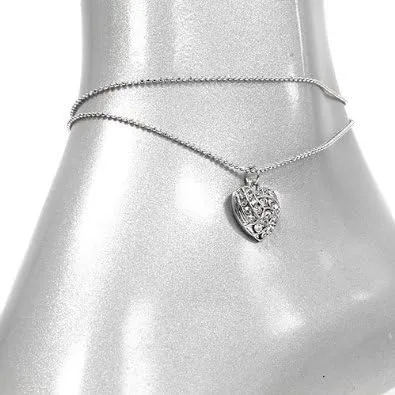 Vista 2 de Joyería de moda Tobillera de cristal transparente con forma de corazón de voleibol plateado para mujer (tobilleras de 1.59oz)