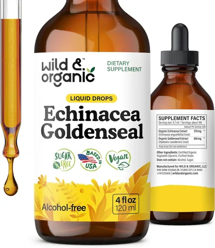 Vista 10 de Wild & Organic Echinacea Goldenseal - Suplemento de apoyo inmunológico con extracto de raíz de equinácea de sello dorado, tintura vegana, sin azúcar