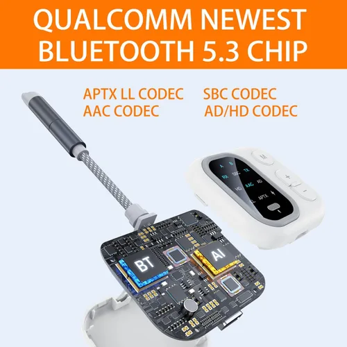 Vista 5 de Adaptador Bluetooth 5.3 para avión, compatible con 2 auriculares inalámbricos duales, aptX Adaptive 0.138 in AUX Jack Transmisor de audio