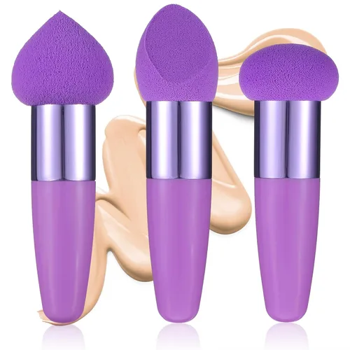 Vista 9 de Sibba Juego de 3 esponjas de maquillaje, corrector de base, soplo de mezcla con mango aplicador de cepillo en ángulo, embalaje portátil para cara