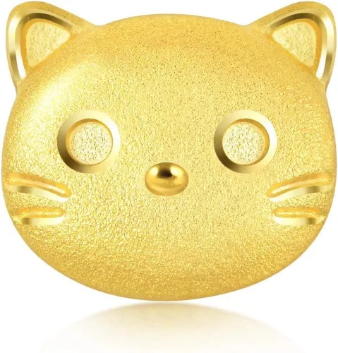 Vista 2 de CHOW SANG SANG 999.9 Aretes de oro macizo de 24 quilates con gato 91938E (se venden solteros no par), Oro