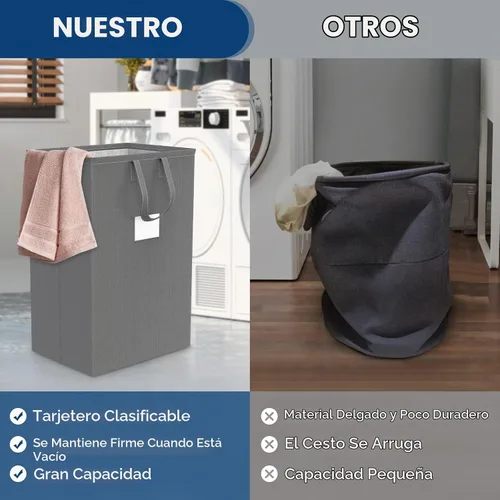 Vista 3 de Canasta de lavandería grande plegable de 75L con asas, cesta de ropa sucia impermeable para dormitorio, canasta de lavandería alta independiente