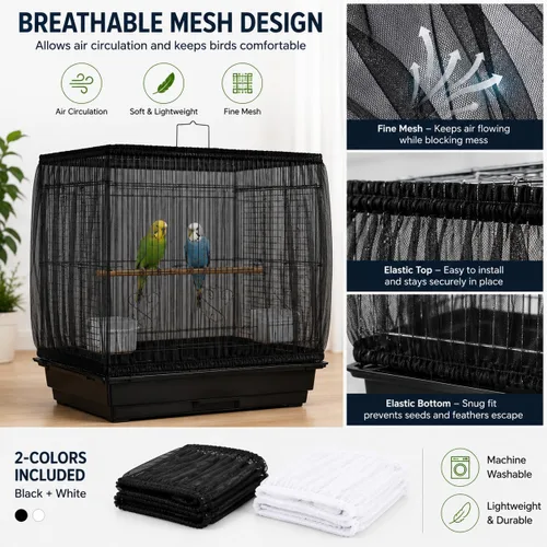 Vista 9 de RAINFLOW Paquete de 2 atrapasadores de semillas para pájaros – Funda de falda ajustable para jaula de pájaros con red de malla transpirable