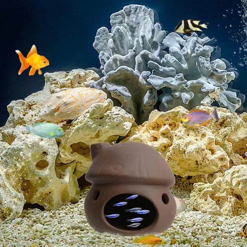 Vista 7 de Decoración de Acuario Cerámica Casa de Hongos Ornamento Paisajismo de Tanque de Peces Cerámica Ocultar Cueva Hábitat Choza Camarones Pequeños