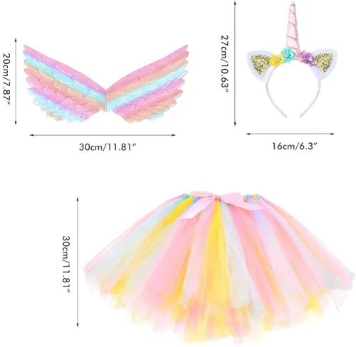 Vista 2 de Enfudid Disfraz de unicornio de princesa para niñas pequeñas, los disfraces de unicornio incluyen falda de malla, diadema de unicornio y ala de ángel
