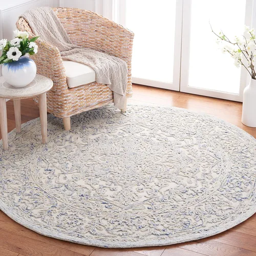 Vista 9 de Martha Stewart x SAFAVIEH - Colección de alfombras de área, 2 pies 3 pulgadas x 8 pies, marfil y azul, lana hecha a mano, ideal para sala de estar