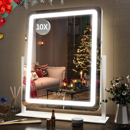 Vista 26 de FENNIO - Espejo de tocador con luces, espejo de maquillaje iluminado LED, pantalla táctil con 3 modos de iluminación, regulable, para mesa