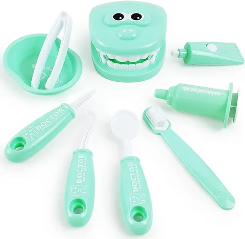 Vista 10 de Conjunto de juego de simulación de dentista de 9 piezas de plástico, kit médico de simulación de juguete para niños, juego de rol para cultivar