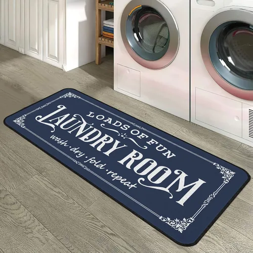Vista 11 de Alfombra de lavandería de 20 x 47 pulgadas, antideslizante, para cocina, baño, pasillo, lavandería, decoración de habitación, color negro