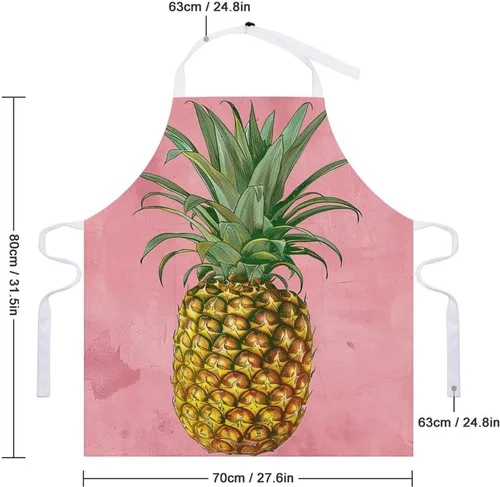 Vista 2 de MUSM Apron for Adults - 27.6 X 31.5 Inch, Heavy-Duty Polyester Aprons with Two Large Pockets, Waterproof Peach Pineapple Pattern Kitchen Apron for